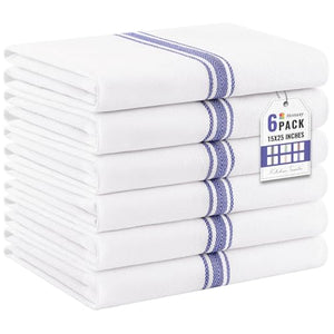 Homaxy 100% Ring Spun Cotton Kitchen Towels 6 Pack, Blue Stripe - 15 x 25 Inch, Highly Absorbent Dish Towels for Kitchen Drying, Reusable Cleaning Cloths, Soft Tea Towels with Hanging Loop