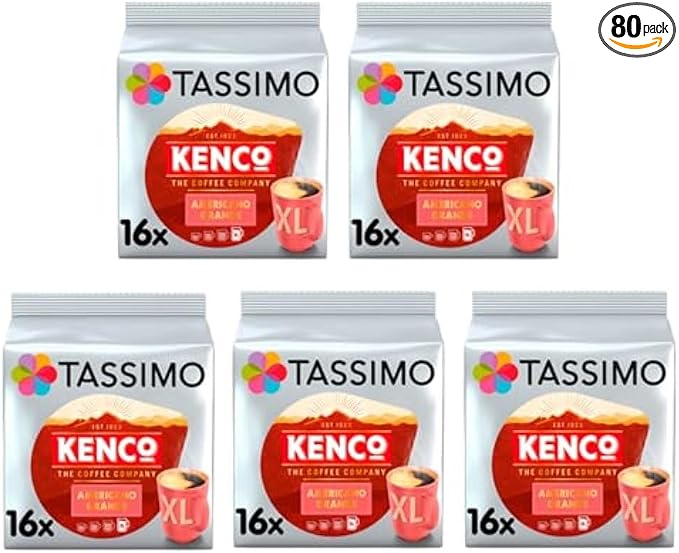 Tassimo Kenco Americano Grande XL Coffee Pods x16 (Pack of 5, Total 80 Drinks)