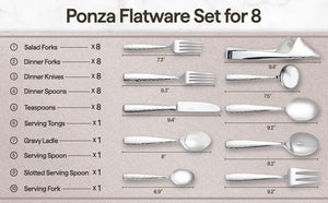 LUCIELLA 45-Piece Hammered 18/10 Forged Silverware Set and serving utensils - Stainless Steel Flatware Set, Dishwasher Safe, Service for 8, Forks and Spoons, Gift-ready Packaging for Housewarming (Ponza)