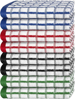 Premium Dish Towels for Kitchen, 8 Pack, 16x26 - 100% Cotton Kitchen Towels with Hanging Loop, Ultra Absorbent and Thick 410 GSM, Multicolor