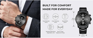GOLDEN HOUR Fashion Business Mens Watches with Stainless Steel Waterproof Chronograph Quartz Watch for Men, Auto Date