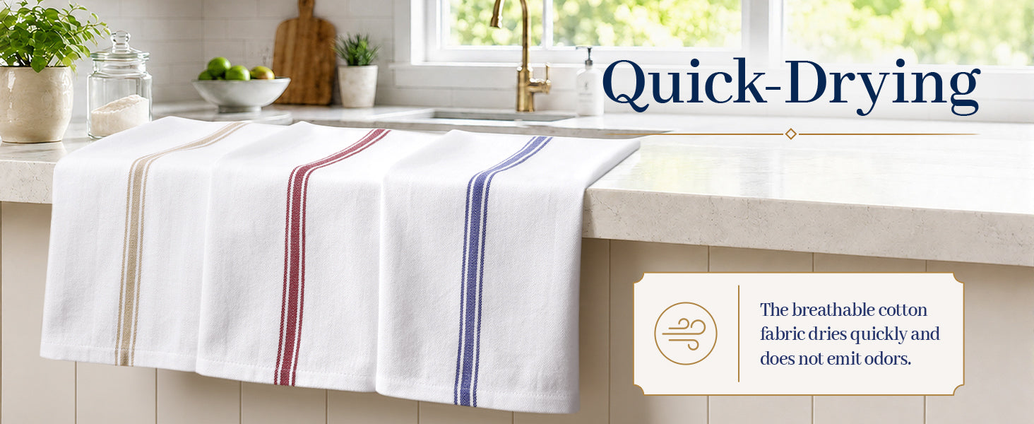 Homaxy 100% Ring Spun Cotton Kitchen Towels 6 Pack, Blue Stripe - 15 x 25 Inch, Highly Absorbent Dish Towels for Kitchen Drying, Reusable Cleaning Cloths, Soft Tea Towels with Hanging Loop