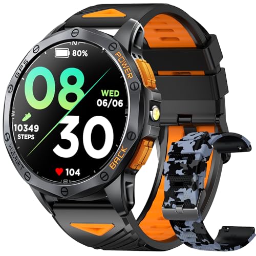 Tiwain Military Smart Watch for Men, Built-in GPS, 30-day standby, 1.43" AMOLED - Compass & Altimeter for outdoors，Tactical flashlight, 170+ Sport Modes & Bluetooth Calls. iOS/Android Compatible.