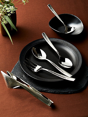 LUCIELLA 45-Piece Hammered 18/10 Forged Silverware Set and serving utensils - Stainless Steel Flatware Set, Dishwasher Safe, Service for 8, Forks and Spoons, Gift-ready Packaging for Housewarming (Ponza)