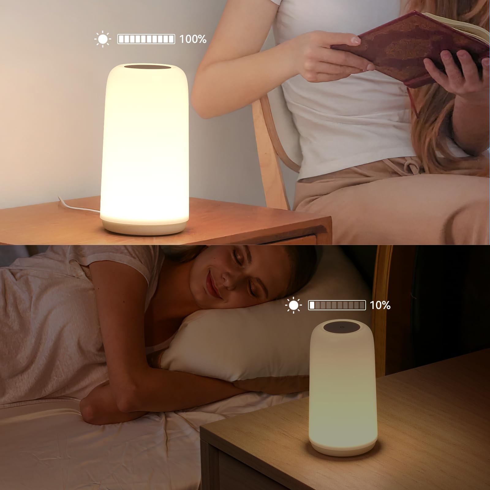 Touch Bedside Table LED Lamp, [Sleek Design & RGB Mode] Multi-Color Dimmable with Warm White Lights, Birthday Gifts for Women Mom, Smart Nightstand Small Lamp for Bedroom Living Room Home Decor