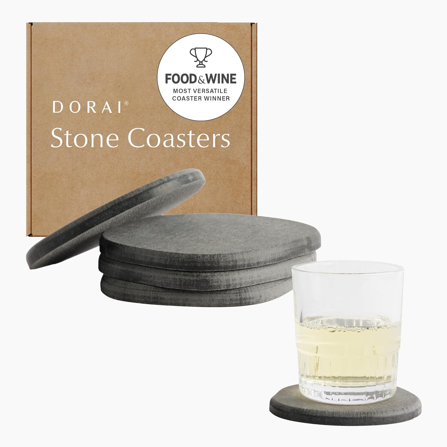Dorai Home Stone Coasters Set - Diatomaceous Earth Water-Absorbing Drink Coaster for Coffee Table, Kitchen or Bar, Modern Stone Appearance - Slate - Set of 4