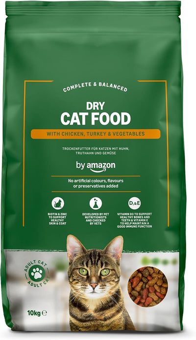 by Amazon Complete Dry Cat Food with Chicken, Turkey & Vegetables – 10KG