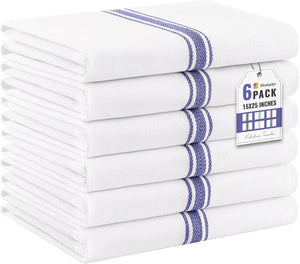 Homaxy 100% Ring Spun Cotton Kitchen Towels 6 Pack, Blue Stripe - 15 x 25 Inch, Highly Absorbent Dish Towels for Kitchen Drying, Reusable Cleaning Cloths, Soft Tea Towels with Hanging Loop