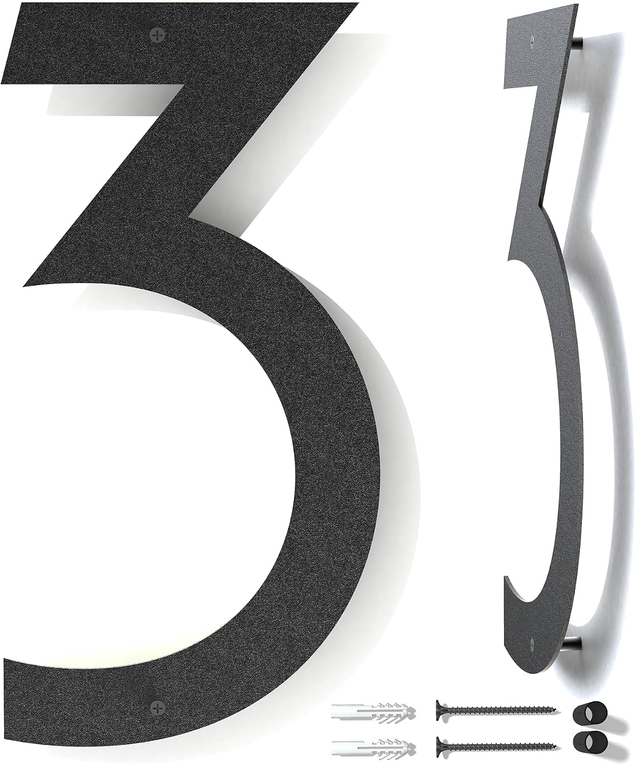 Modern 12 Inch Metal House Numbers - Black, Floating, Rust-Proof for Outside Mailbox