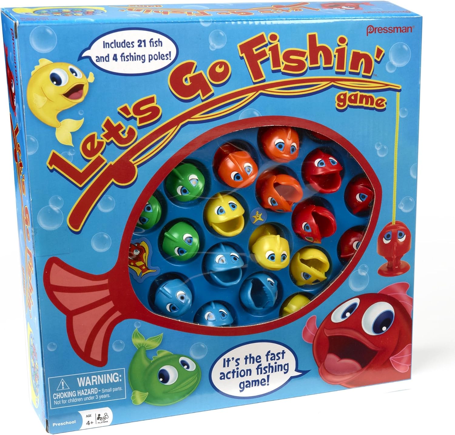 Let's Go Fishin' Game by Pressman - The Original Fast-Action Fishing Game!, 1-4 players - Board Game for Children from 3 Years, Fishing Game for 1 to 4 Players, Toy Also Suitable Gift for Boys and Girls