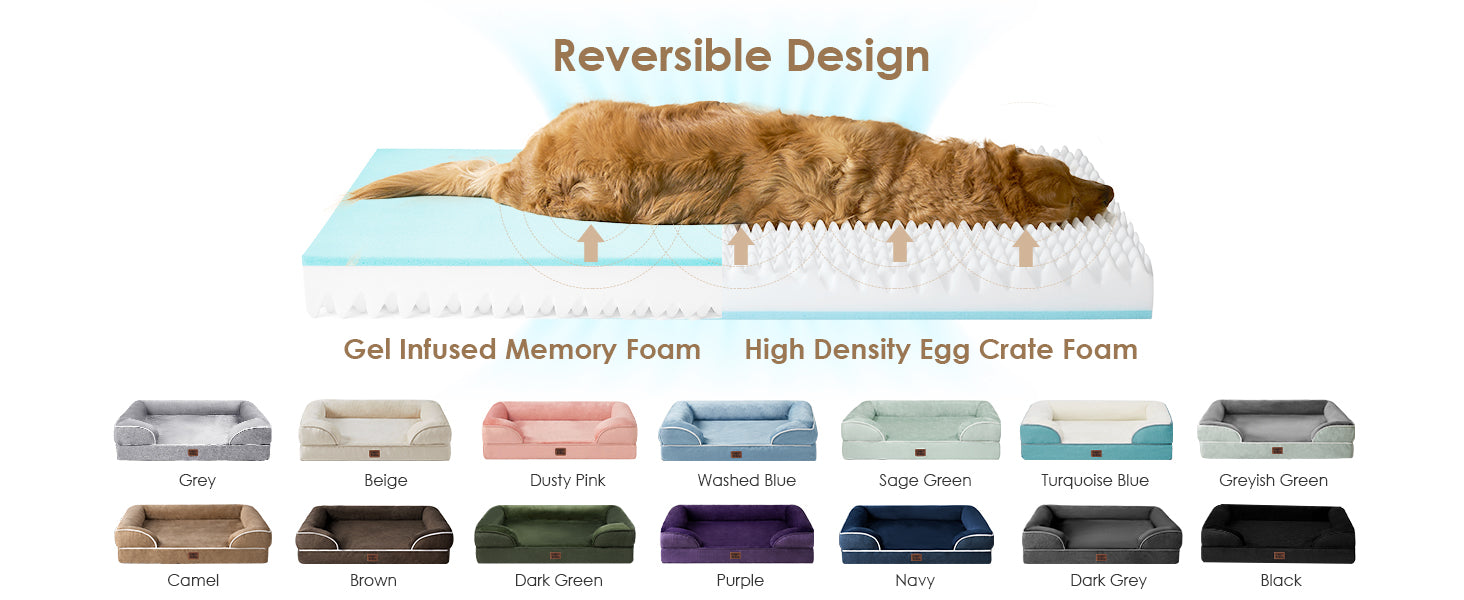 EHEYCIGA Orthopedic Dog Beds Large Sized Dog, Waterproof Memory Foam Pet Bed with Sides, Non-Slip Bottom Large Pet Bed with Washable Removable Cover, Grey - Non-Slip Bottom and Egg-Crate Memory Foam XL Dog Couch Bed with Washable Removable Cover, Grey