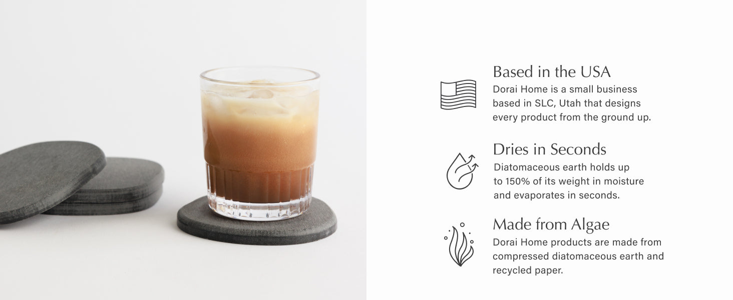 Dorai Home Stone Coasters Set - Diatomaceous Earth Water-Absorbing Drink Coaster for Coffee Table, Kitchen or Bar, Modern Stone Appearance - Slate - Set of 4