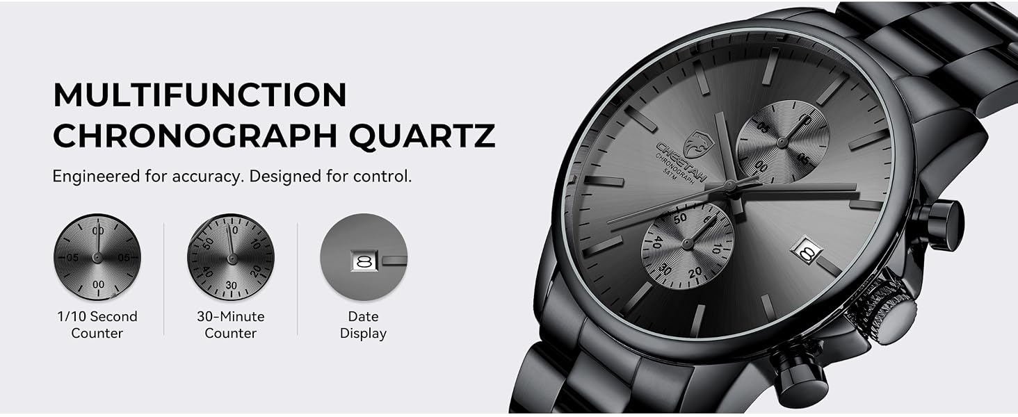 GOLDEN HOUR Fashion Business Mens Watches with Stainless Steel Waterproof Chronograph Quartz Watch for Men, Auto Date