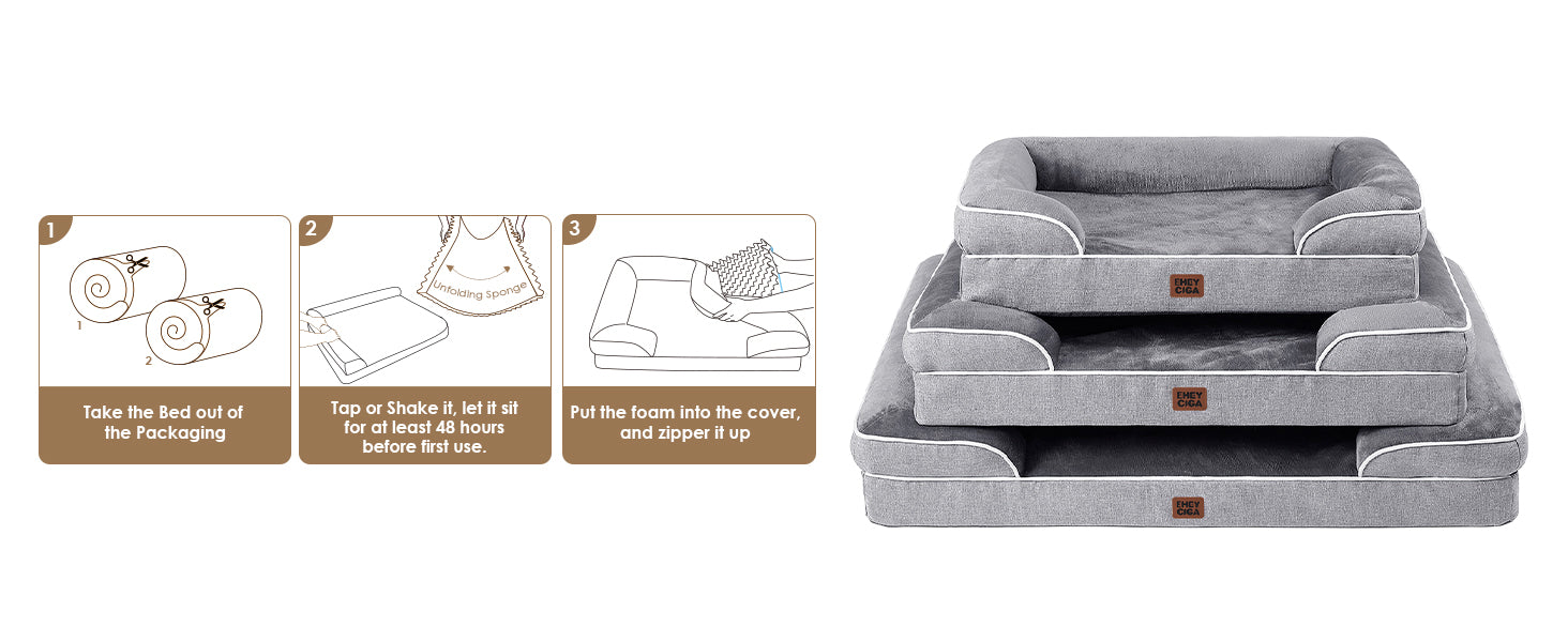 EHEYCIGA Orthopedic Dog Beds Large Sized Dog, Waterproof Memory Foam Pet Bed with Sides, Non-Slip Bottom Large Pet Bed with Washable Removable Cover, Grey - Non-Slip Bottom and Egg-Crate Memory Foam XL Dog Couch Bed with Washable Removable Cover, Grey